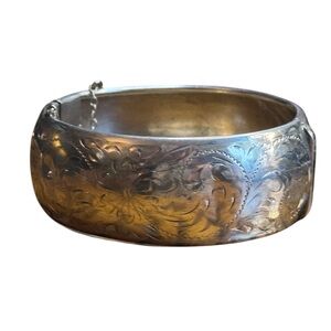 Vintage Silver Floral Etched floral Bangle Sterling Silver 925 B